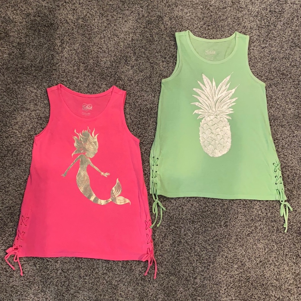 Neon pink and green Justice Tanks Size: 7